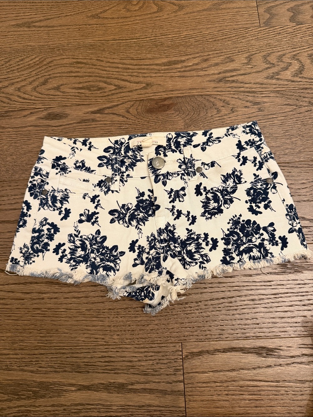 2.1 Denim White Shorts with Navy Floral Print